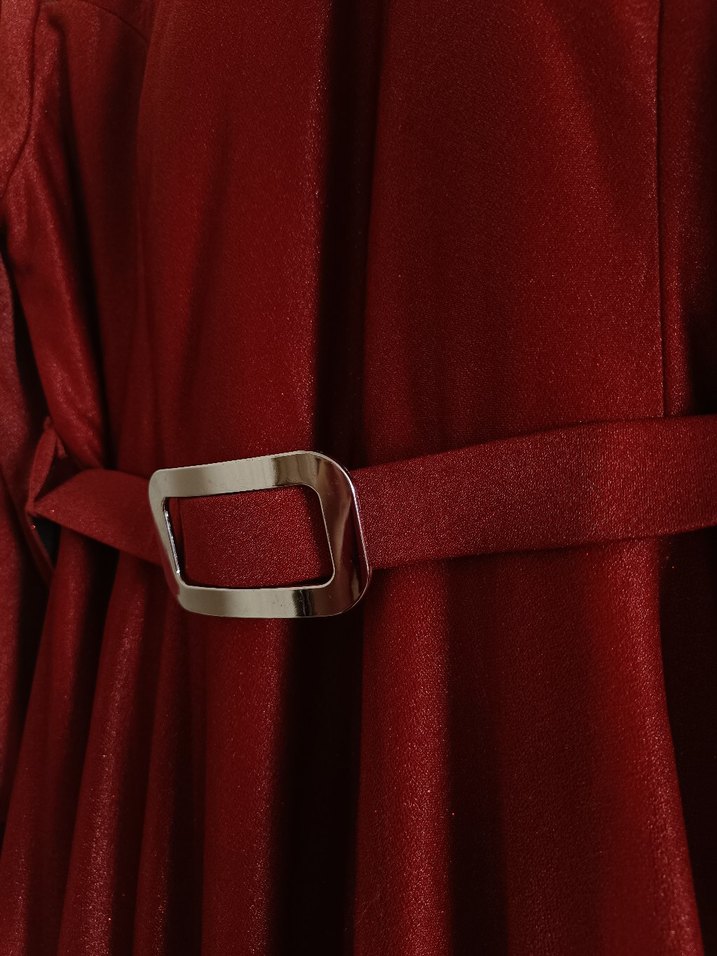 Bordo Drapeli Tesettür Abiye - Görsel 3