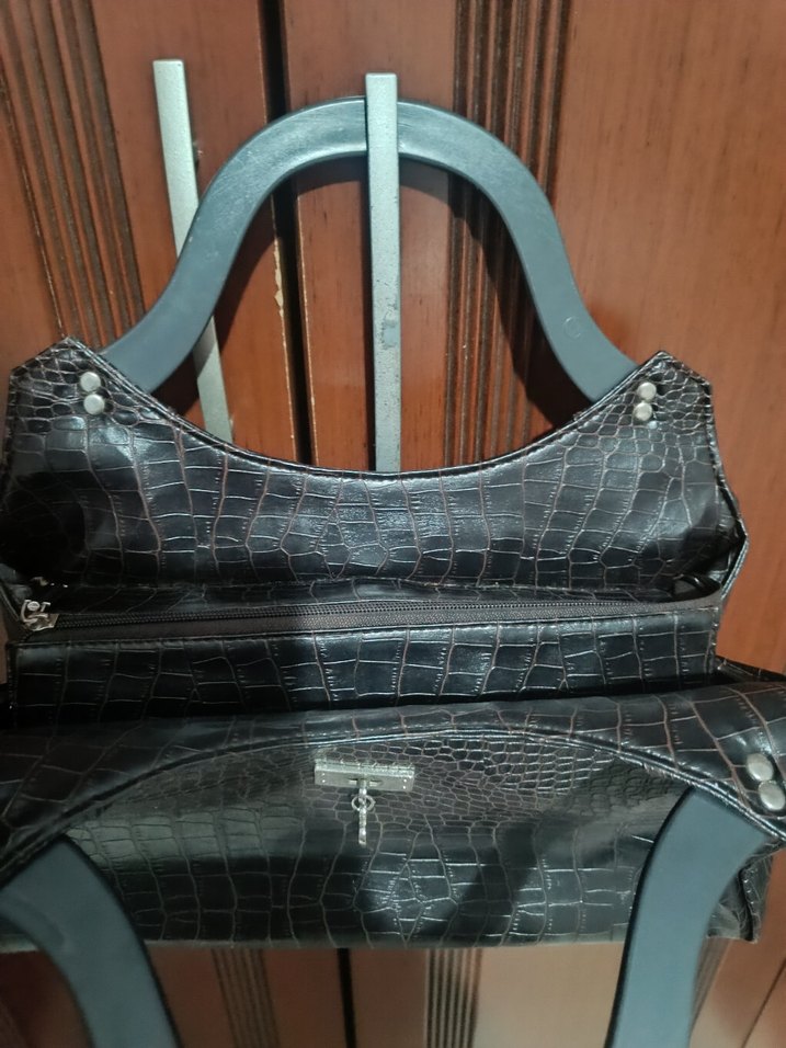 vintage kahverengi Parlak Deri Yılan Desenli Kadın Çanta - Görsel 3