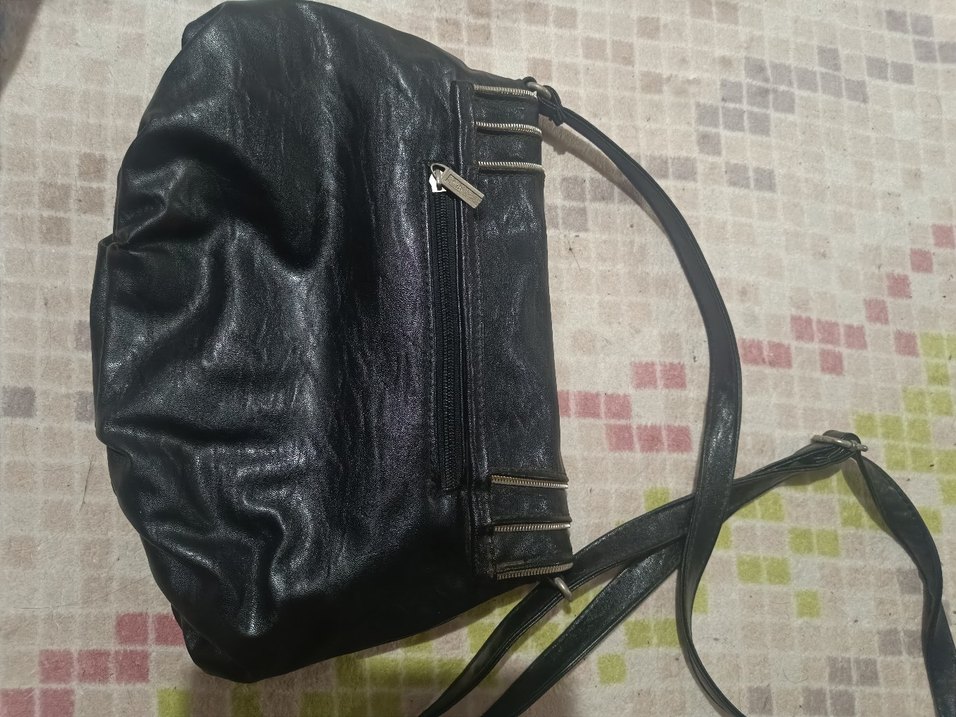 Siyah Deri Kadın Biker Çanta - Görsel 4