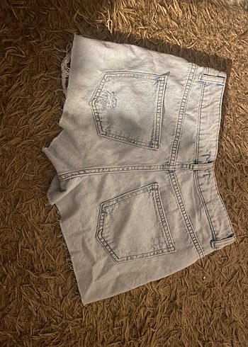 Düğmeli Gri Yıkamalı Kadın Kot Şort - Görsel 7