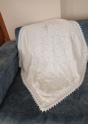 Nakışlı Beyaz Bebek Battaniyesi triko - Görsel 5