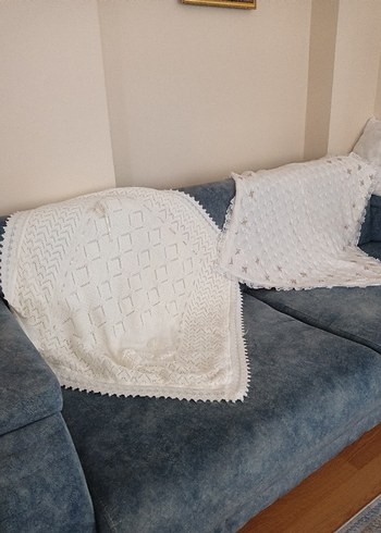 Nakışlı Beyaz Bebek Battaniyesi triko - Görsel 4