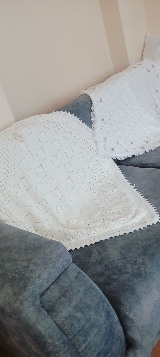 Nakışlı Beyaz  Bebek Battaniyesi  triko - Görsel 3