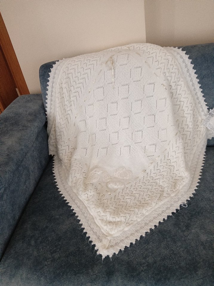 Nakışlı Beyaz  Bebek Battaniyesi  triko - Görsel 5