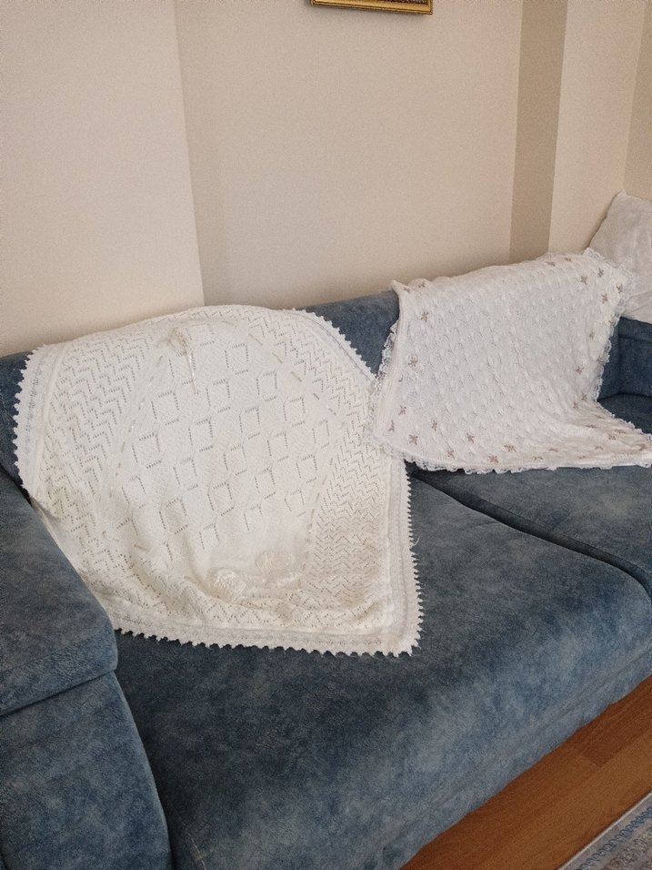 Nakışlı Beyaz  Bebek Battaniyesi  triko - Görsel 4