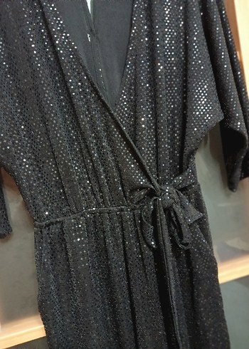 Gusto  S beden Siyah Parlak Uzun Kadın Tulum - Görsel 5