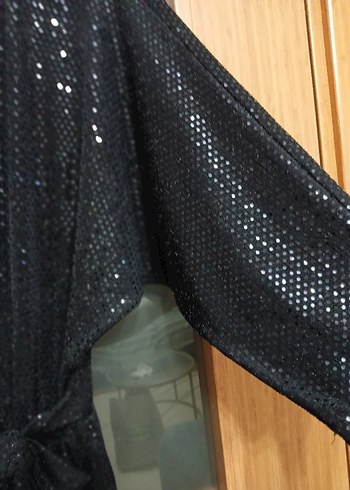 Gusto  S beden Siyah Parlak Uzun Kadın Tulum - Görsel 6