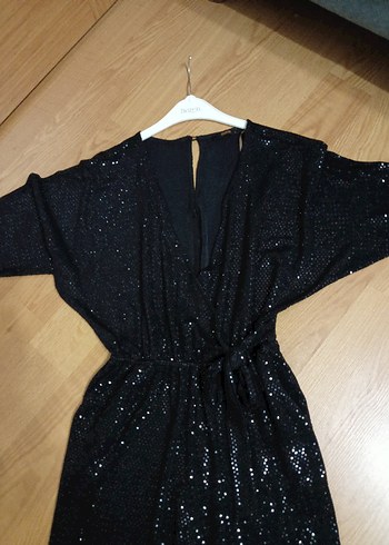 Gusto  S beden Siyah Parlak Uzun Kadın Tulum - Görsel 7