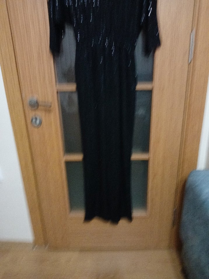 Gusto  S beden Siyah Parlak Uzun Kadın Tulum - Görsel 3