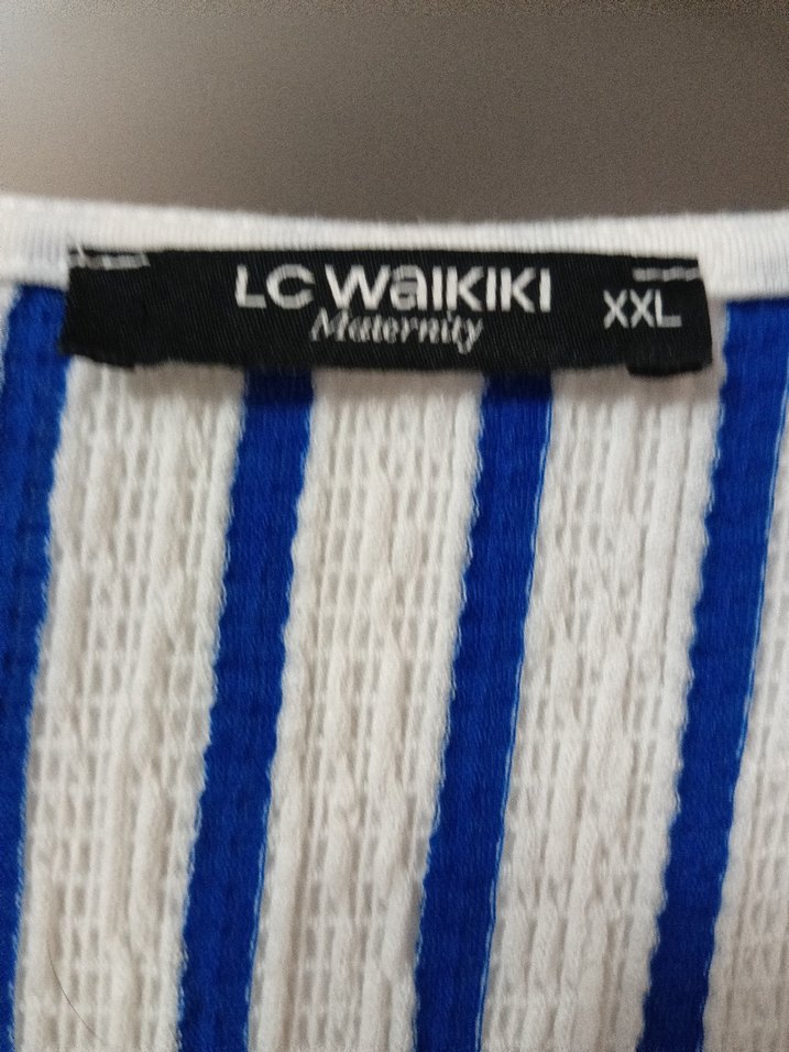 LC waikiki XXL Mavi Çizgili V Yaka elbise - Görsel 4