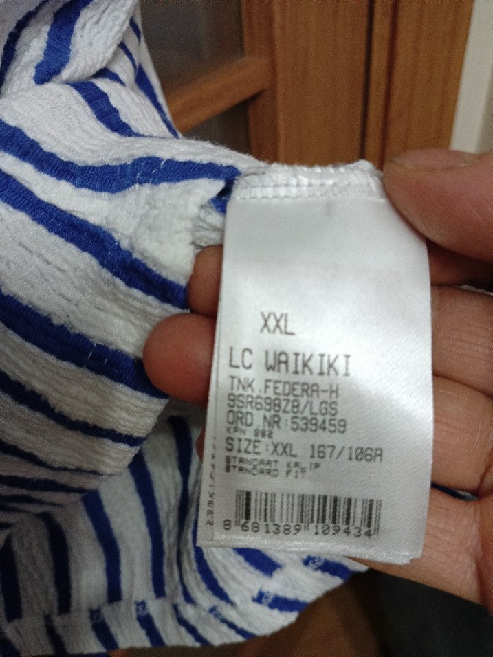 LC waikiki XXL Mavi Çizgili V Yaka elbise - Görsel 5