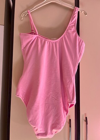 Pembe Midi Kadın Mayo, Kolsuz, Sade - Görsel 3