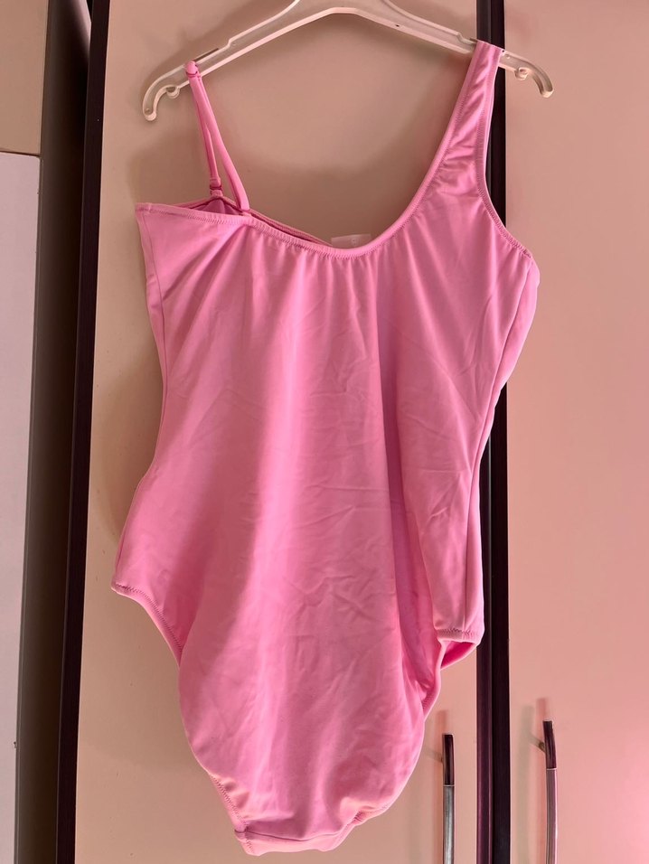 Pembe Midi Kadın Mayo, Kolsuz, Sade - Görsel 3