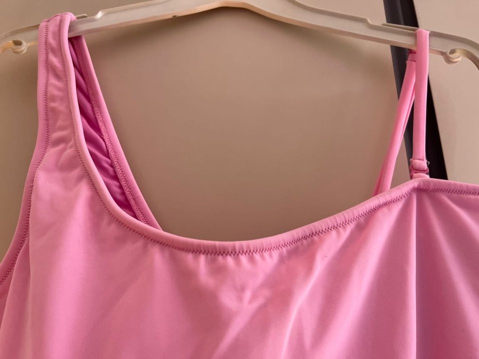 Pembe Midi Kadın Mayo, Kolsuz, Sade - Görsel 2