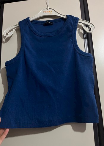 Kadın Lacivert Yüksek Yakalı Kolsuz tişört crop - Görsel 3