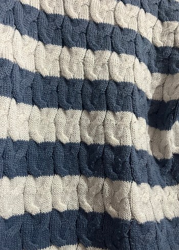 Mavi beyaz Çizgili Örgü Kadın Hırka - Görsel 7