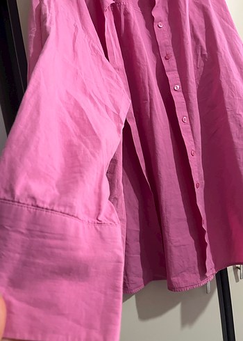 Pembe Keten Kadın Gömlek - Görsel 7