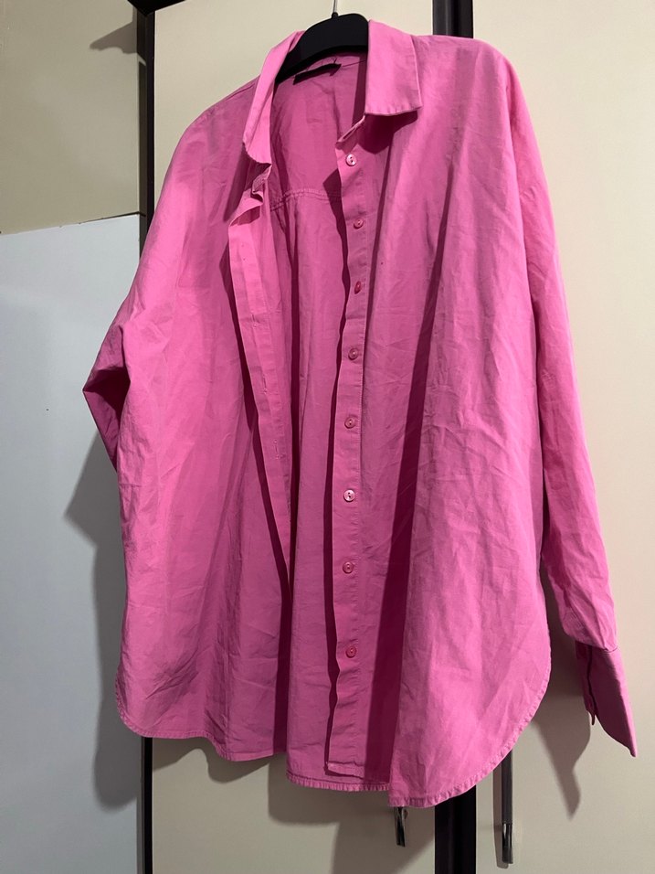 Pembe Keten Kadın Gömlek - Görsel 2