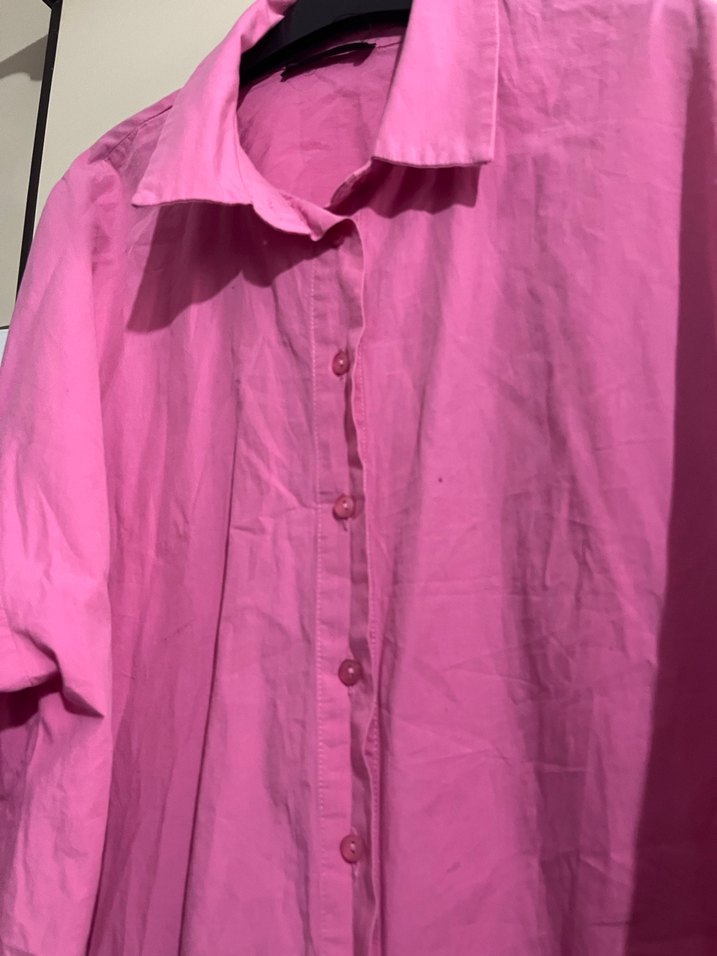 Pembe Keten Kadın Gömlek - Görsel 4