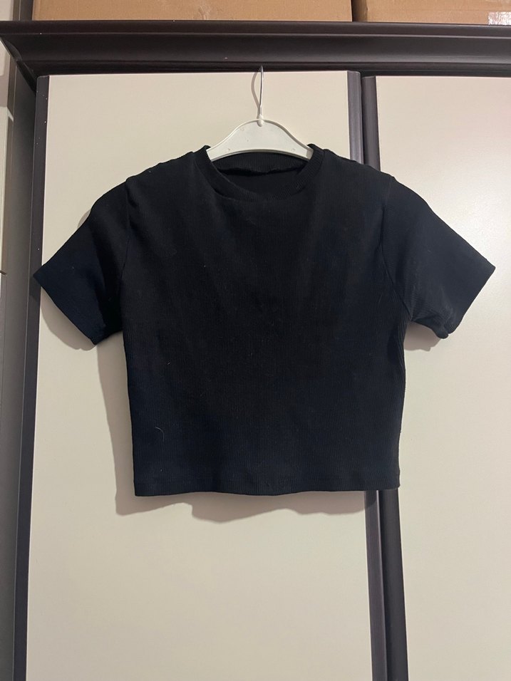 Siyah Kadın Kısa Kollu Basic Tişört - Görsel 2