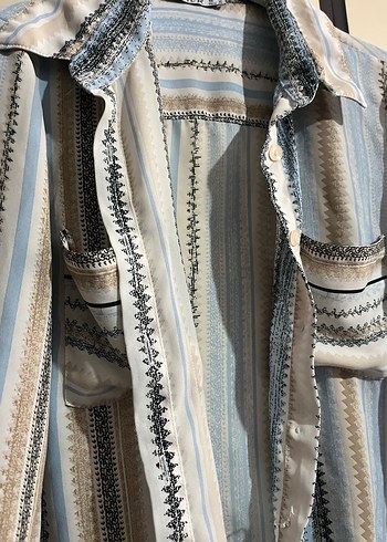 Bohem Uzun Kollu Düğmeli Mini Gömlek - Görsel 2