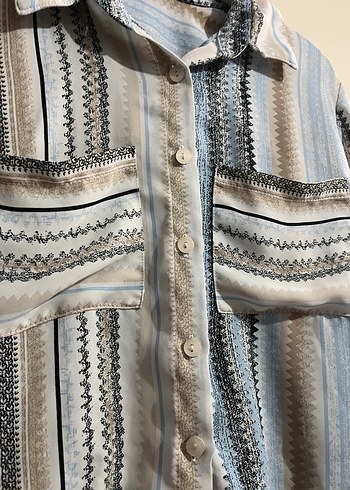 Bohem Uzun Kollu Düğmeli Mini Gömlek - Görsel 4