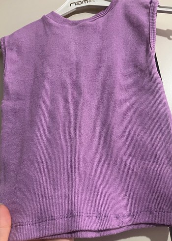 Kızlar için Mor Kolsuz Basic Keten crop/t-shirt - Görsel 3