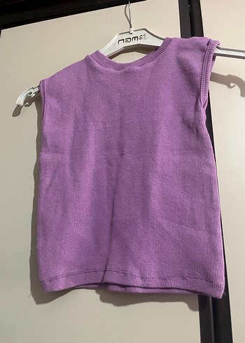 Kızlar için Mor Kolsuz Basic Keten crop/t-shirt - Görsel 2