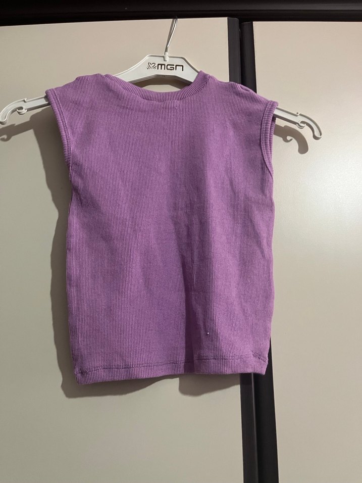 Kızlar için Mor Kolsuz Basic Keten crop/t-shirt - Görsel 4