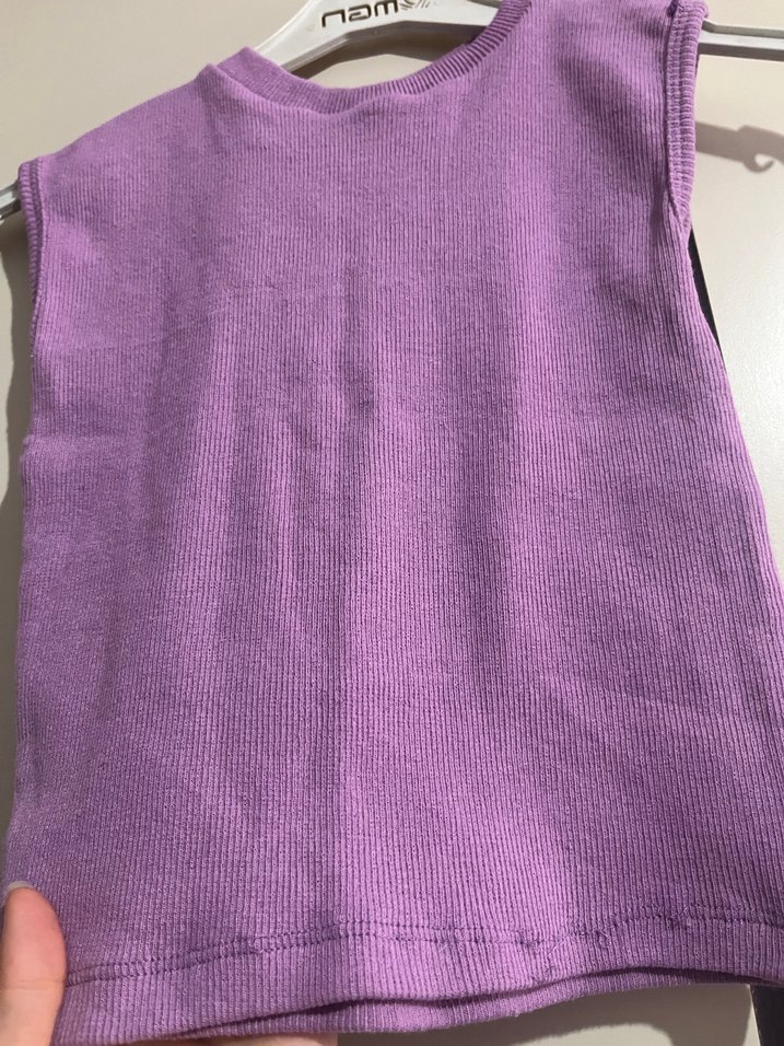 Kızlar için Mor Kolsuz Basic Keten crop/t-shirt - Görsel 3