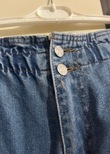 Kadın Mavi Denim Bol Kesim Kemerli Pantolon - Görsel 3