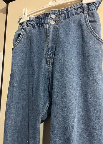 Kadın Mavi Denim Bol Kesim Kemerli Pantolon - Görsel 2