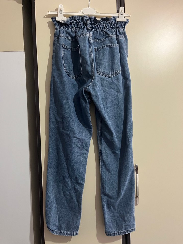 Kadın Mavi Denim Bol Kesim Kemerli Pantolon - Görsel 4