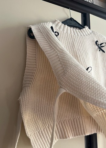 Kadın Beyaz Nakışlı Triko Süveter - Görsel 5