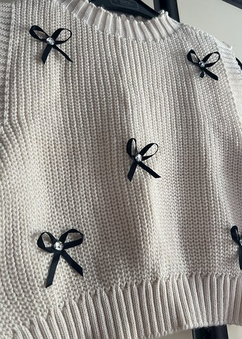 Kadın Beyaz Nakışlı Triko Süveter - Görsel 4