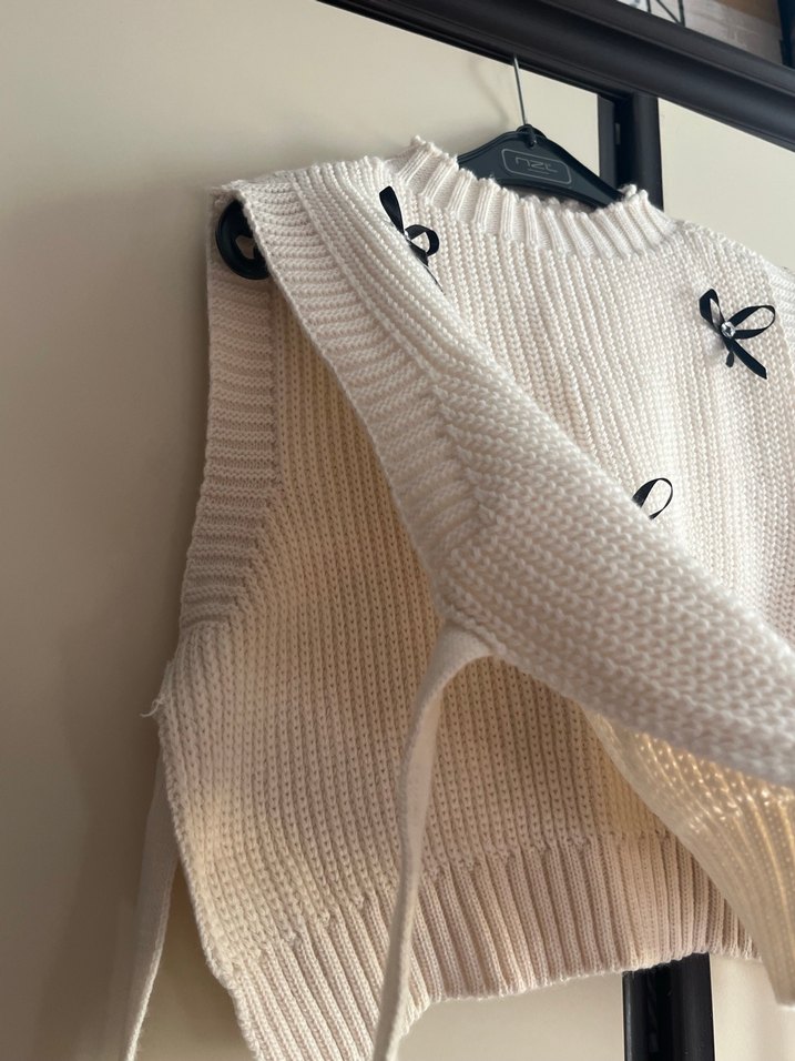 Kadın Beyaz Nakışlı Triko Süveter - Görsel 5