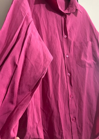 Düğmeli Pembe Kadın Gömlek - Görsel 7