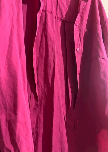 Düğmeli Pembe Kadın Gömlek - Görsel 3