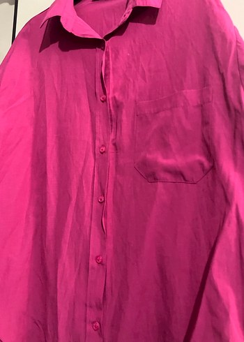 Düğmeli Pembe Kadın Gömlek - Görsel 6