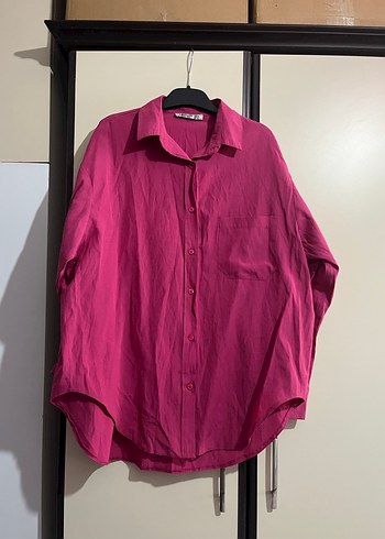 Düğmeli Pembe Kadın Gömlek - Görsel 5