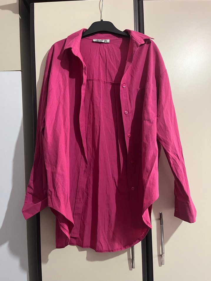 Düğmeli Pembe Kadın Gömlek - Görsel 2