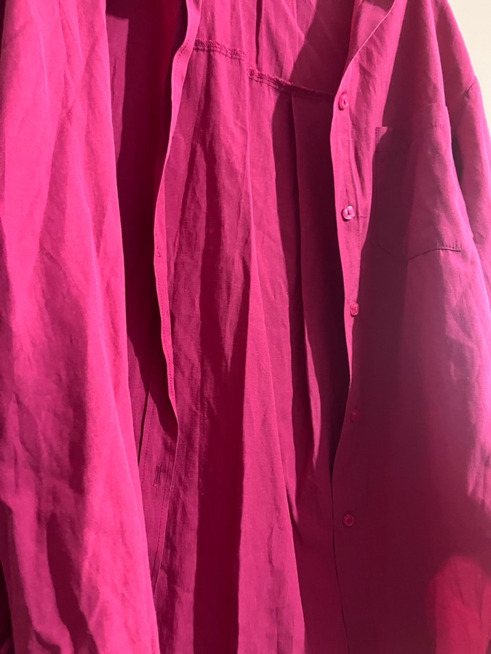 Düğmeli Pembe Kadın Gömlek - Görsel 3