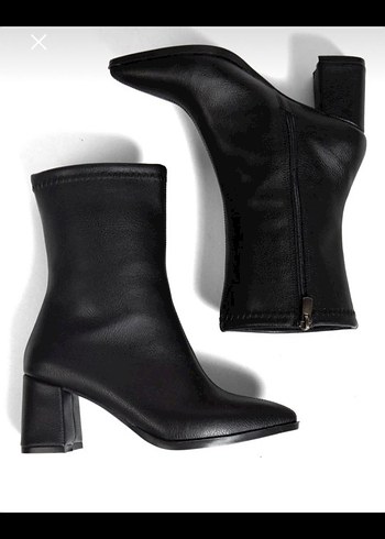 Siyah Deri Stiletto Topuklu Kadın Bot - Görsel 5