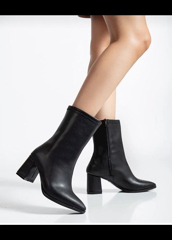 Siyah Deri Stiletto Topuklu Kadın Bot - Görsel 2