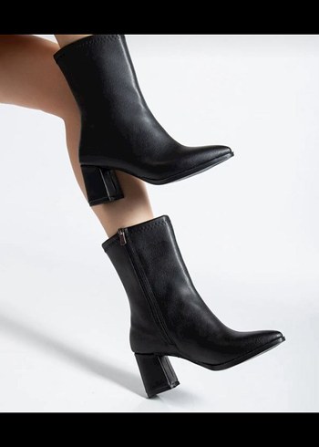 Siyah Deri Stiletto Topuklu Kadın Bot - Görsel 4