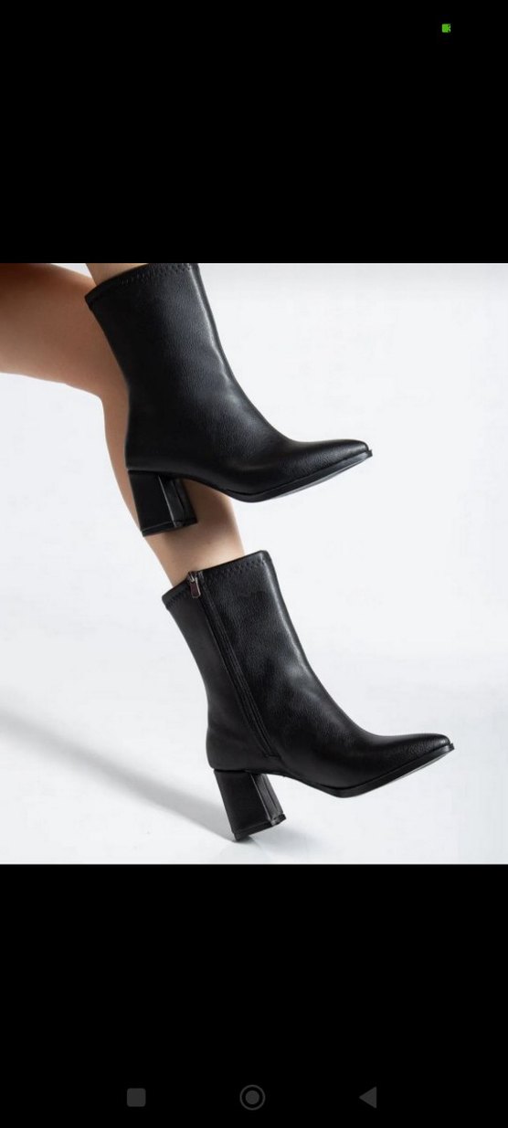 Siyah Deri Stiletto Topuklu Kadın Bot - Görsel 4