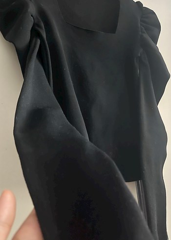 Siyah Kadın Fırfırlı Uzun Kollu Bluz - Görsel 4