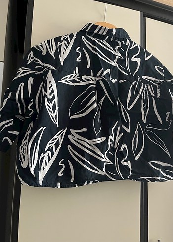 Desenli Kısa Kollu Siyah Mini Gömlek - Görsel 7