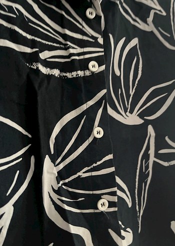 Desenli Kısa Kollu Siyah Mini Gömlek - Görsel 6