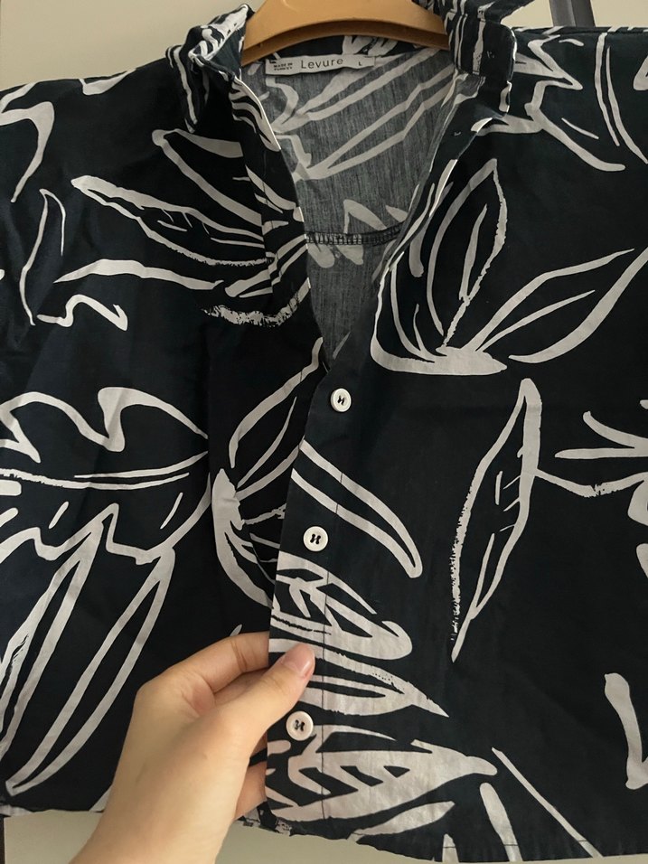 Desenli Kısa Kollu Siyah Mini Gömlek - Görsel 4